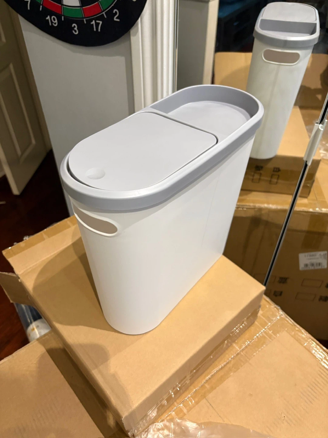 White & Grey Slim Gap Garbage Bin with Top Storage - photo 3