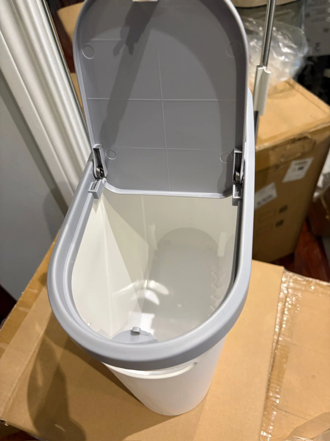 White & Grey Slim Gap Garbage Bin with Top Storage - photo 4