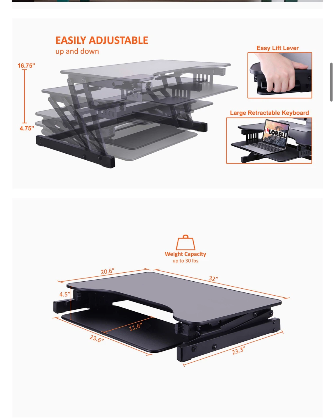 Lorell 81974 Sit to Stand Desk Riser adjustable 5" -17" New - photo 3