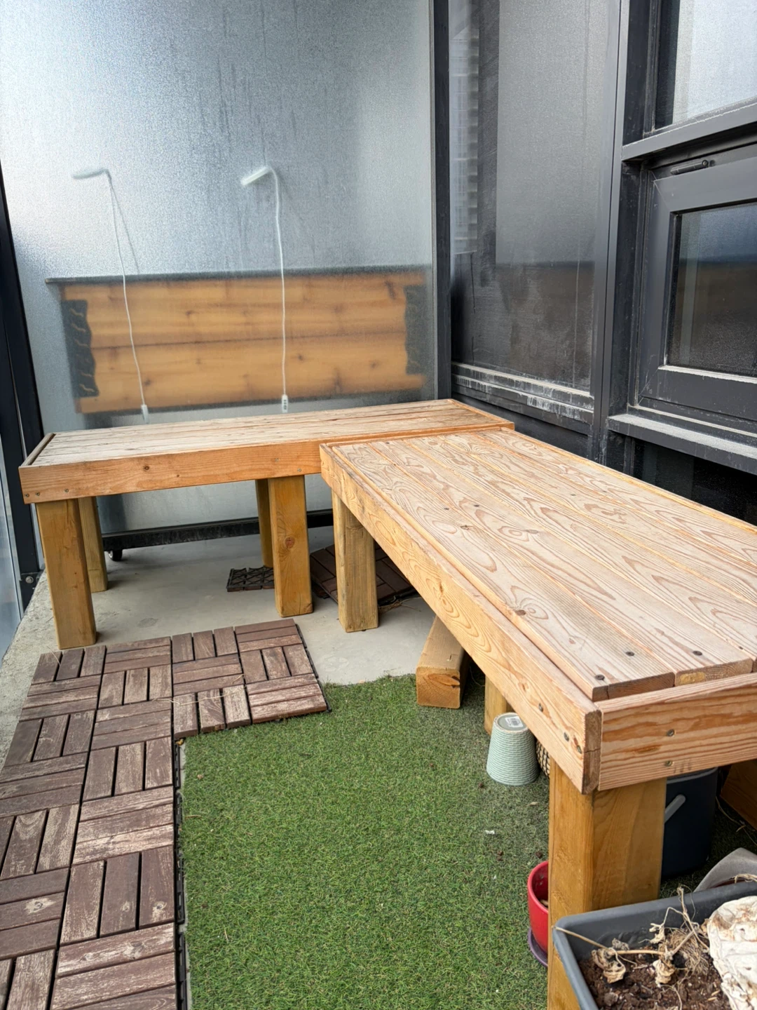 2 homemade outdoor benches