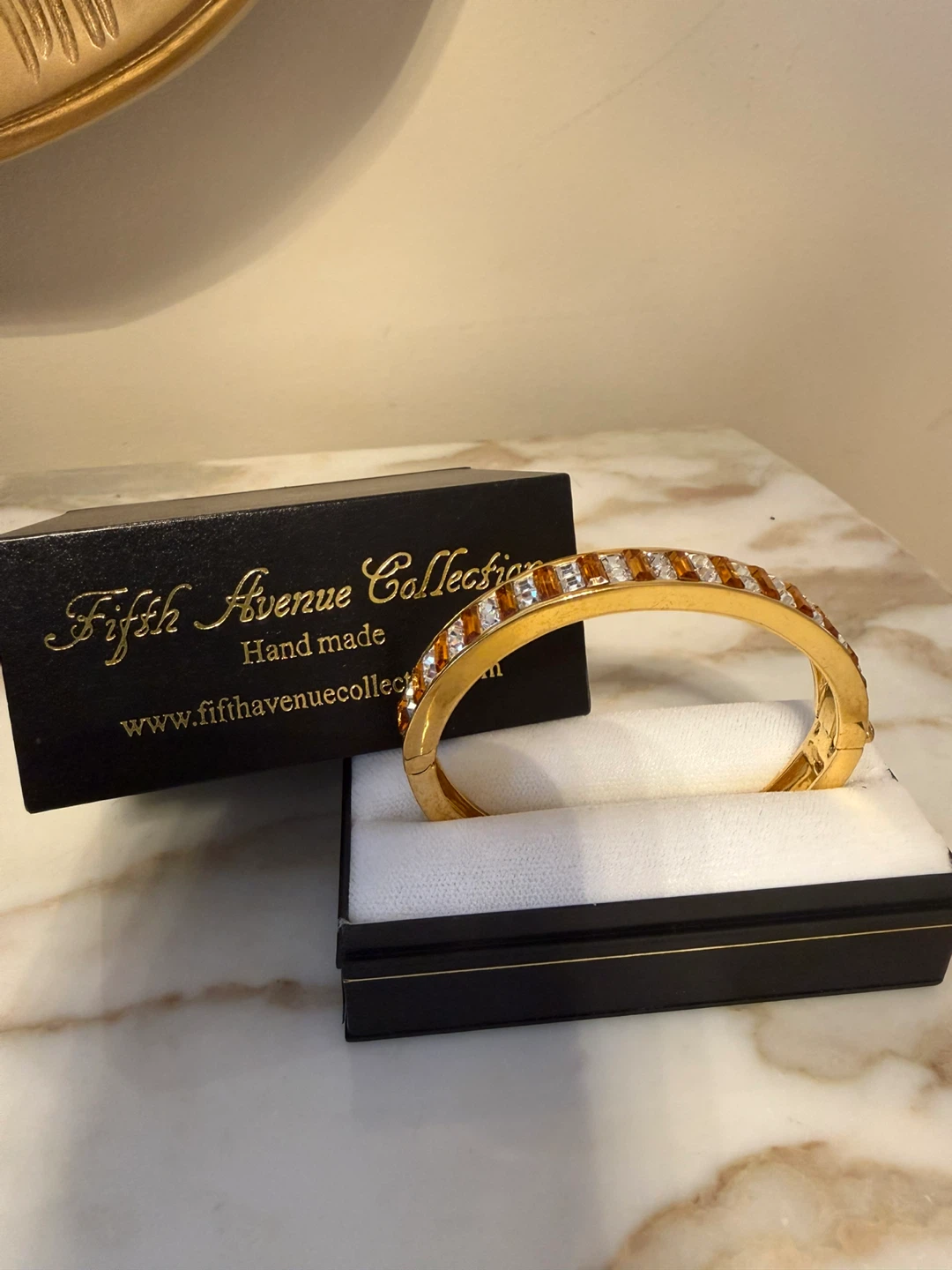 Fifth Avenue Collection Gold Tone Bangle Bracelet with Crystals