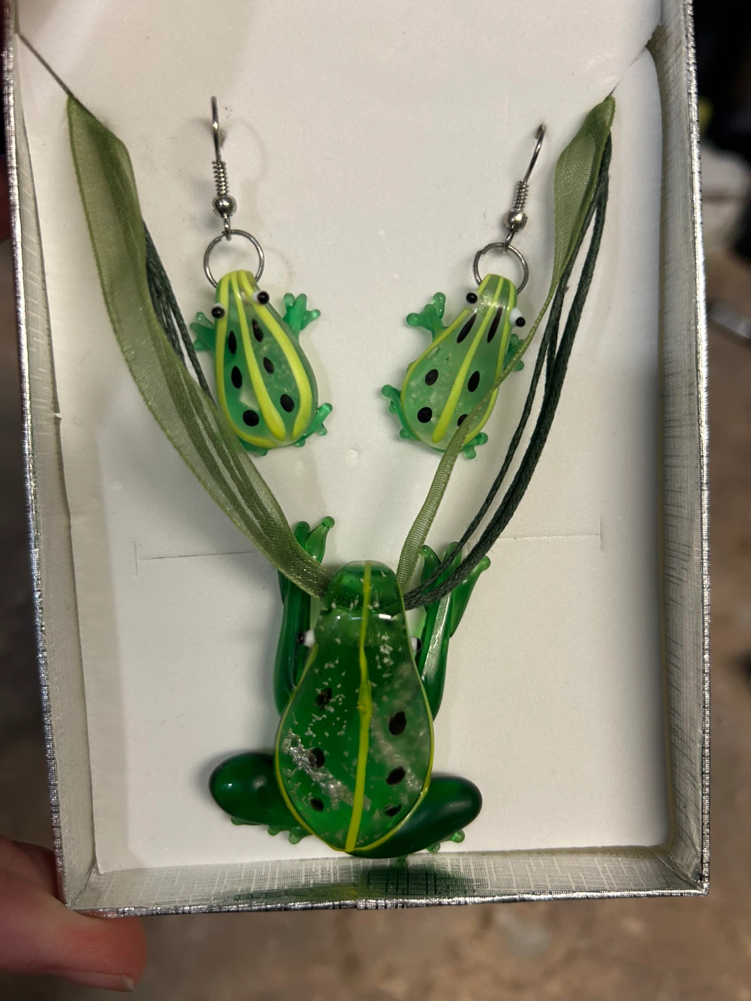 Glass Frog Necklace and Earring Set