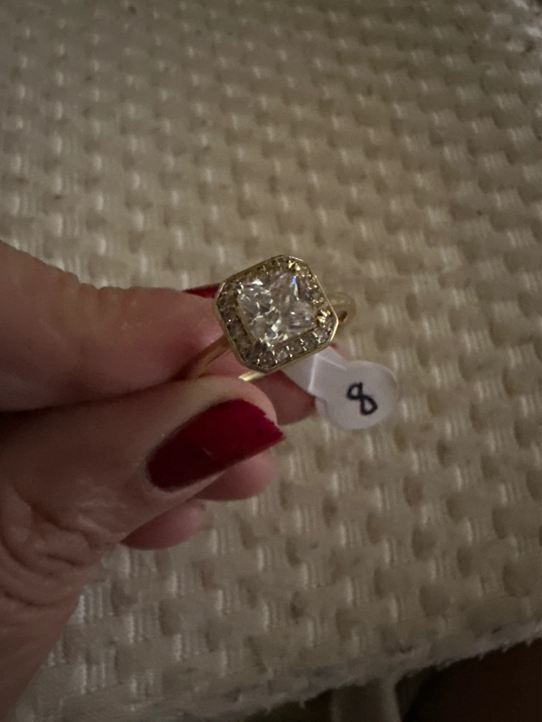 Gold laminated Ring with Square Cut Center Stone - Size 8