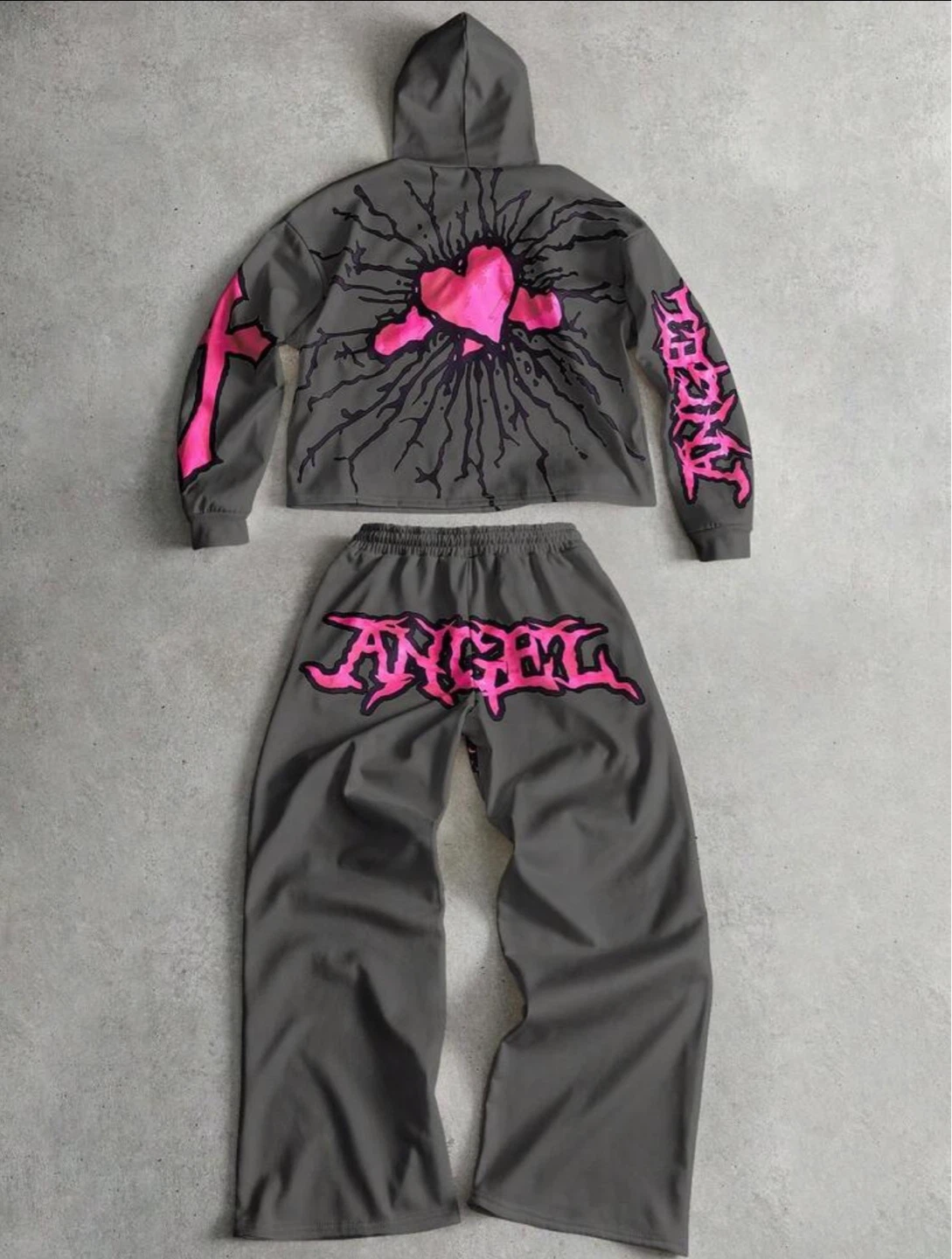 Graphic Hoodie and Pants Set - Grey/Pink - photo 2