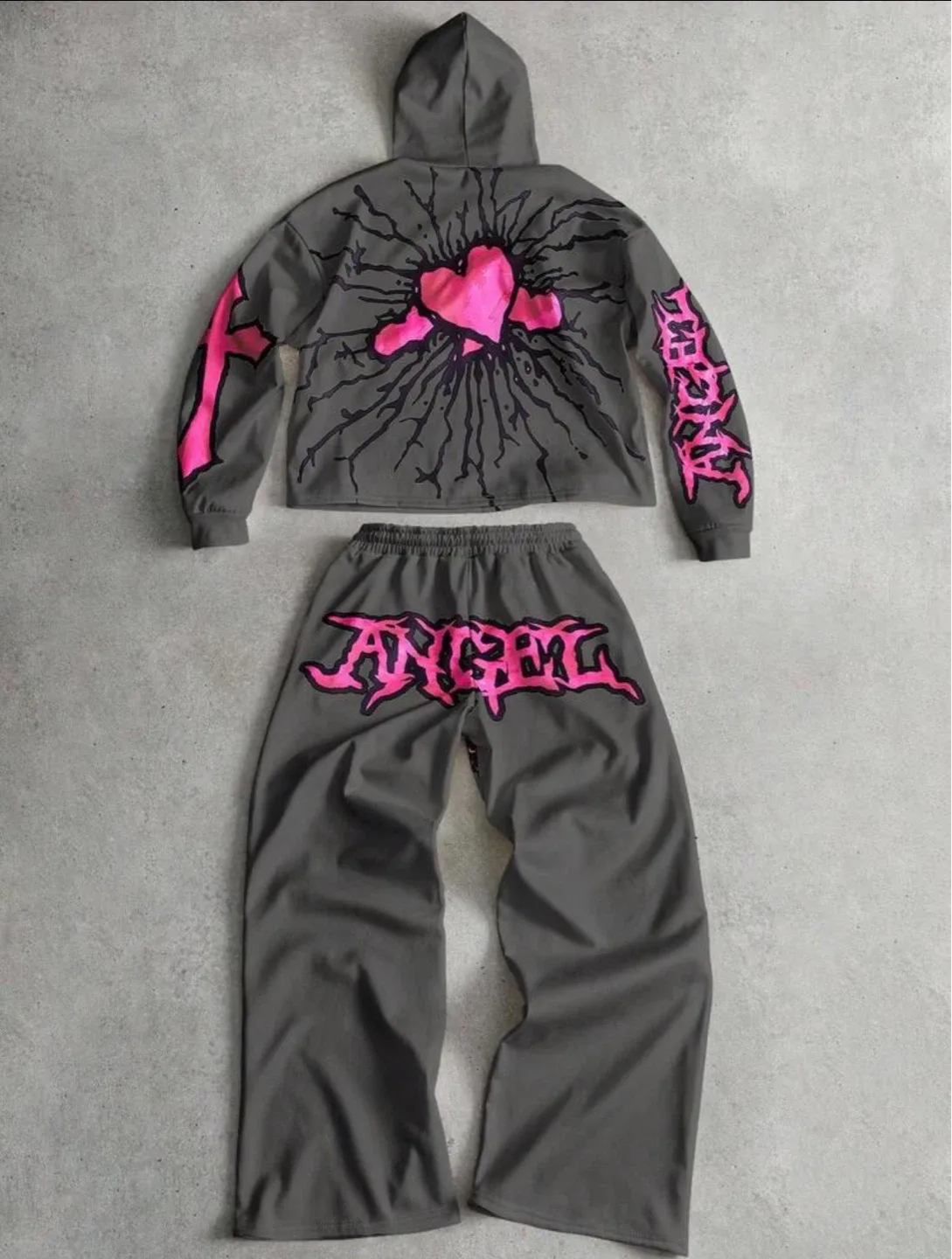 Graphic Hoodie and Pants Set - Grey/Pink - photo 2