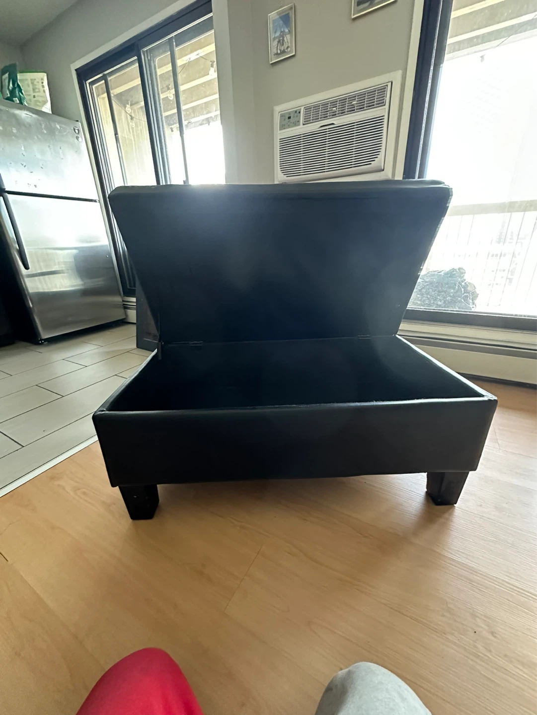 Black Faux Leather Storage Ottoman Bench - photo 4