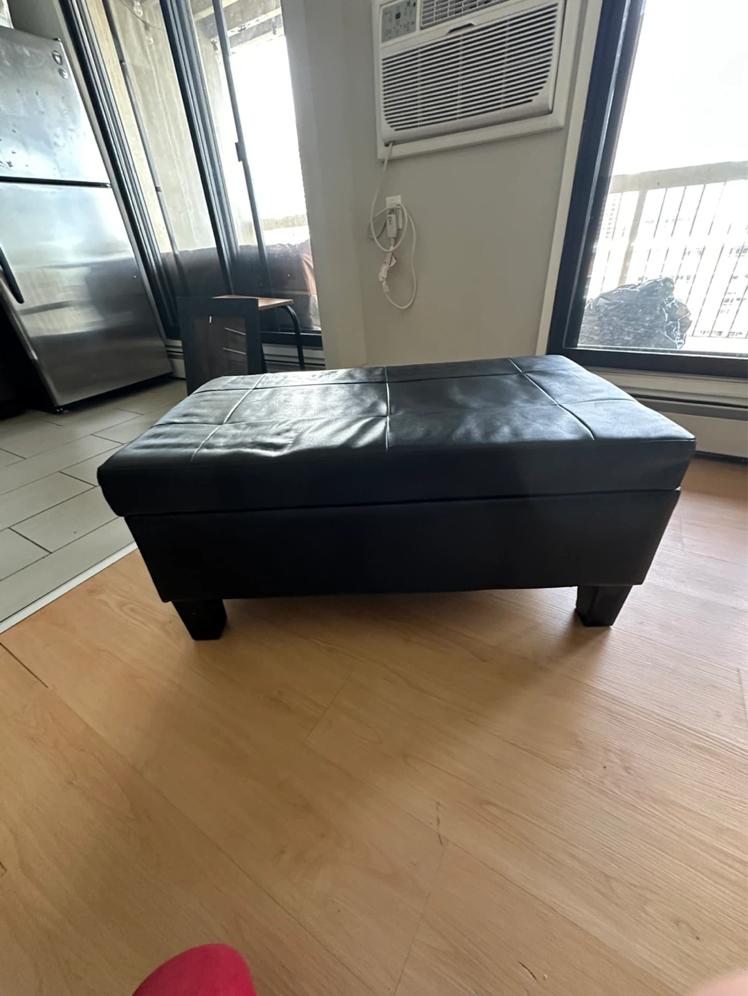 Black Faux Leather Storage Ottoman Bench