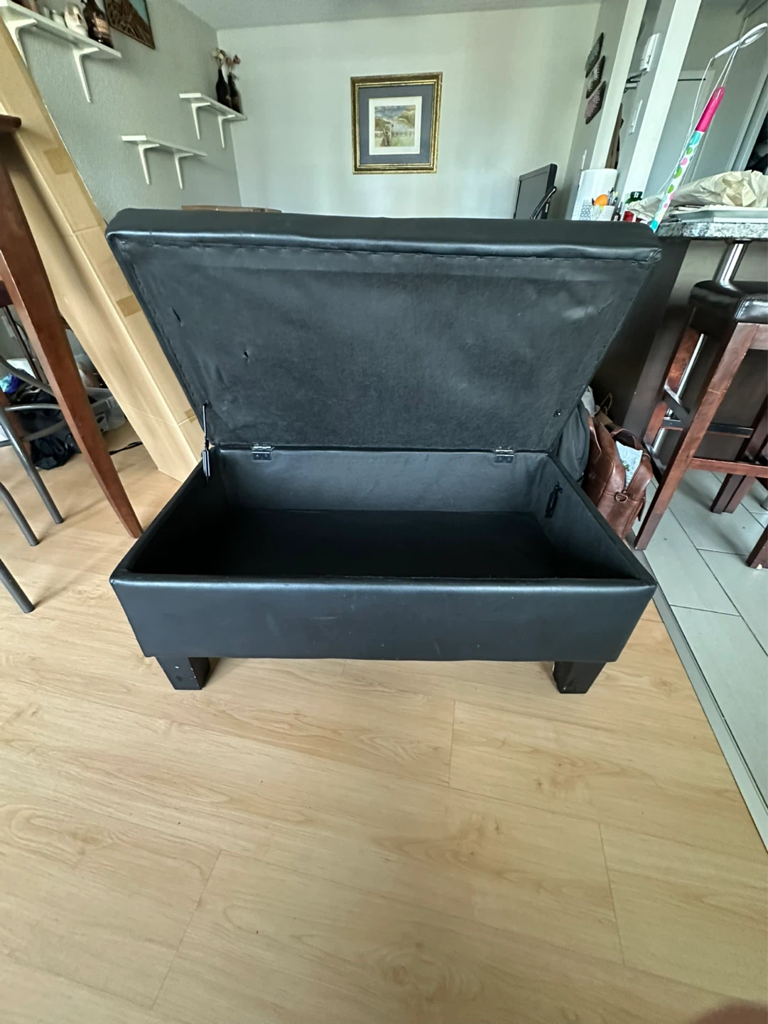 Black Faux Leather Storage Ottoman Bench - photo 3