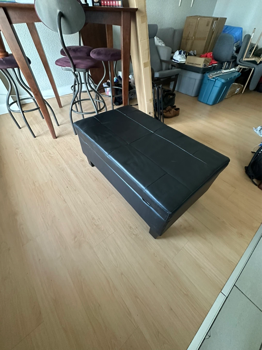 Black Faux Leather Storage Ottoman Bench - photo 2