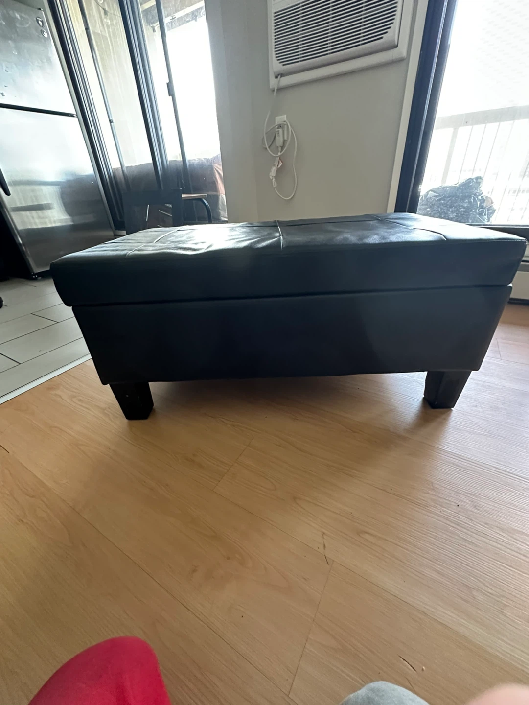 Black Faux Leather Storage Ottoman Bench - photo 5