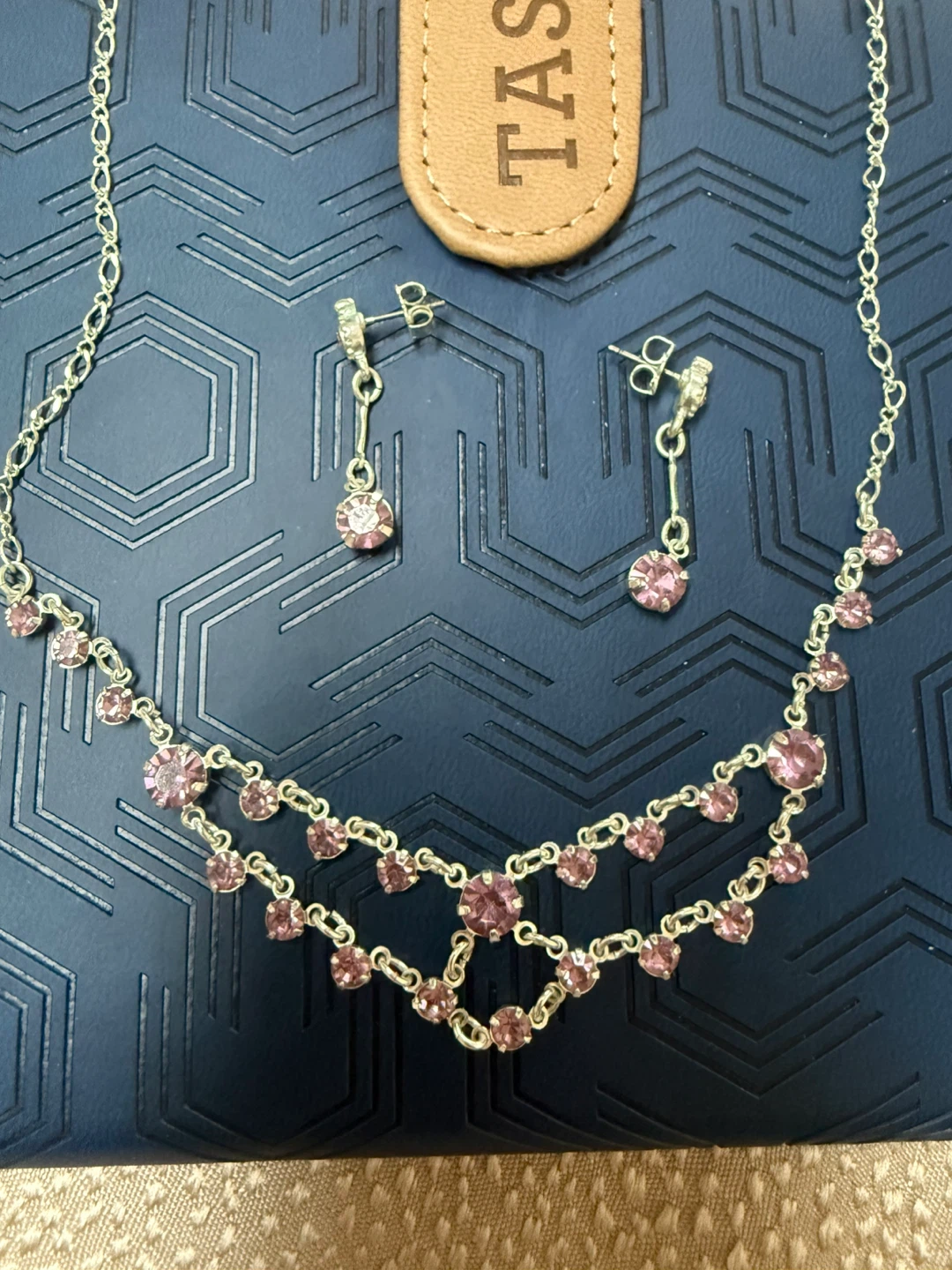 Pink Rhinestone Necklace and Earring Set