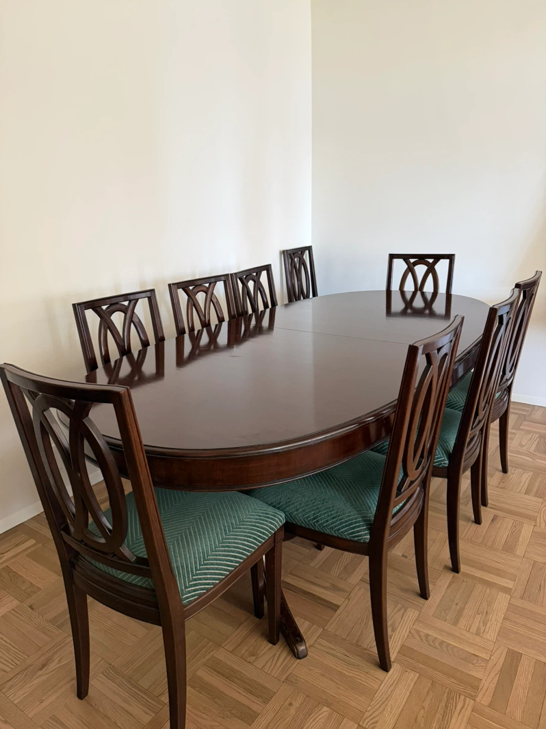 Brazilian Handmade Extendable Table, 10 newly upholstered chairs