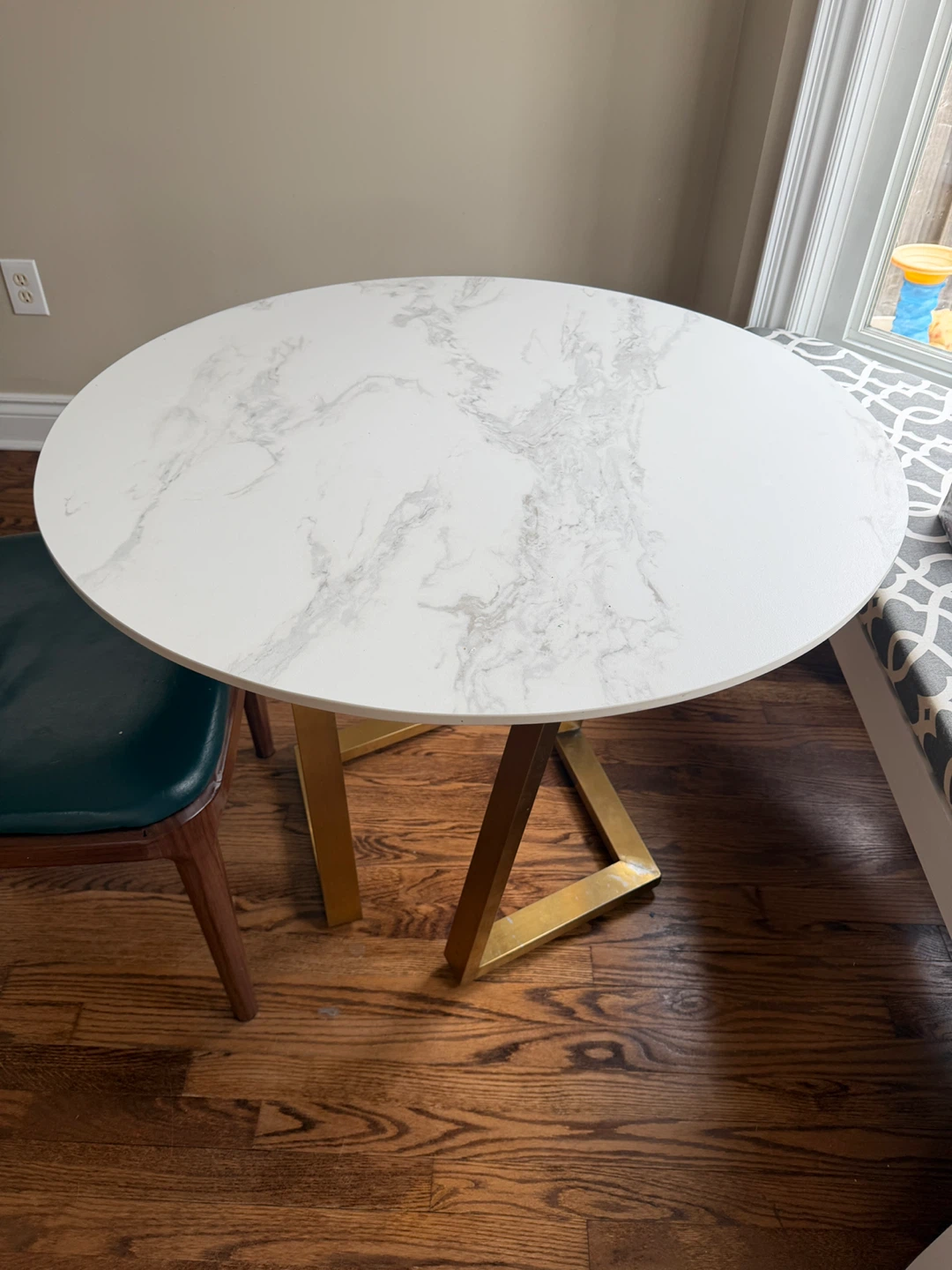 Round Marble Top Dining Table with Gold Base