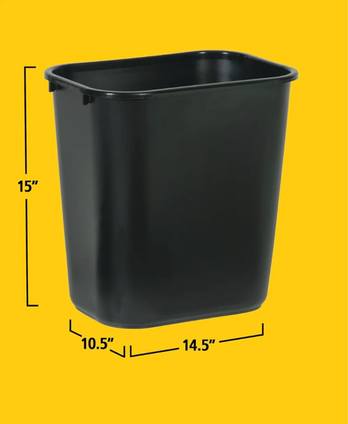 Black Wastebasket 15" H x 14.5" L x 10.5" W - photo 3