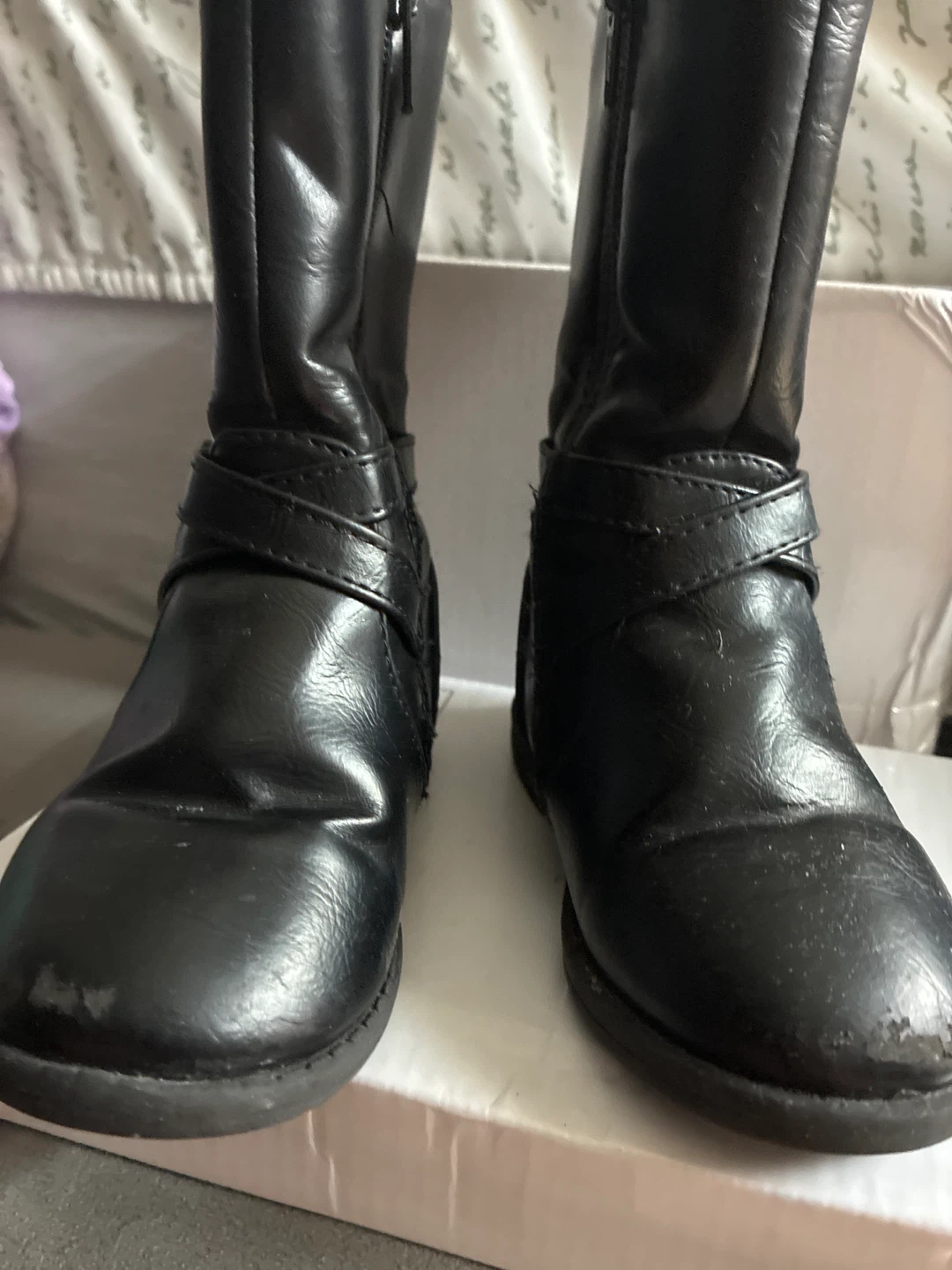 The Children's Place toddler girl Black Faux Leather Tall Boots