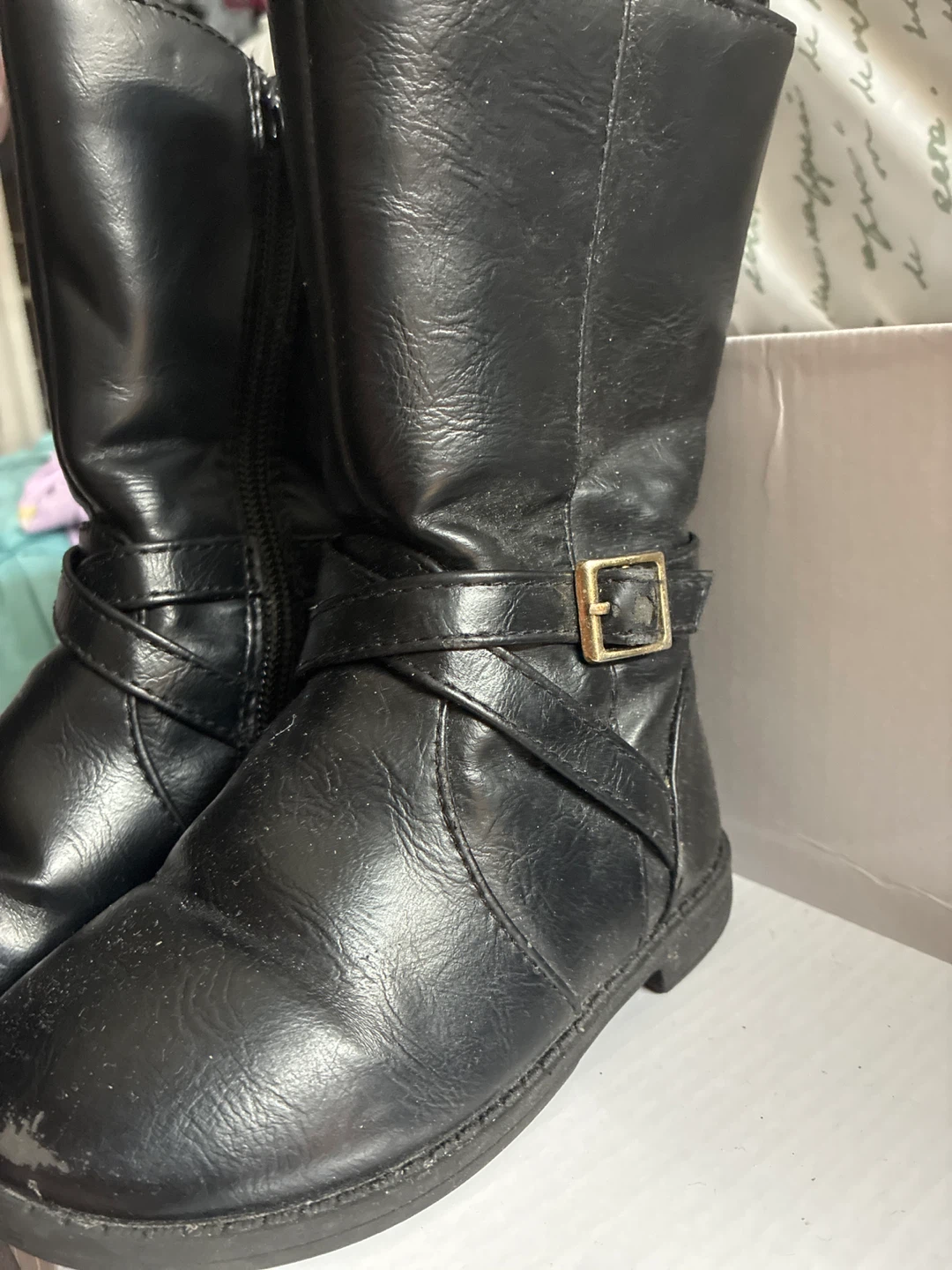The Children's Place toddler girl Black Faux Leather Tall Boots - photo 2