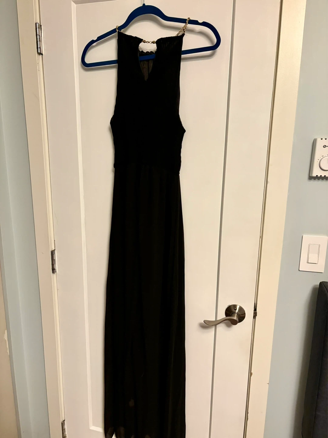 Black Maxi Dress with Gold Chain Detail - photo 3