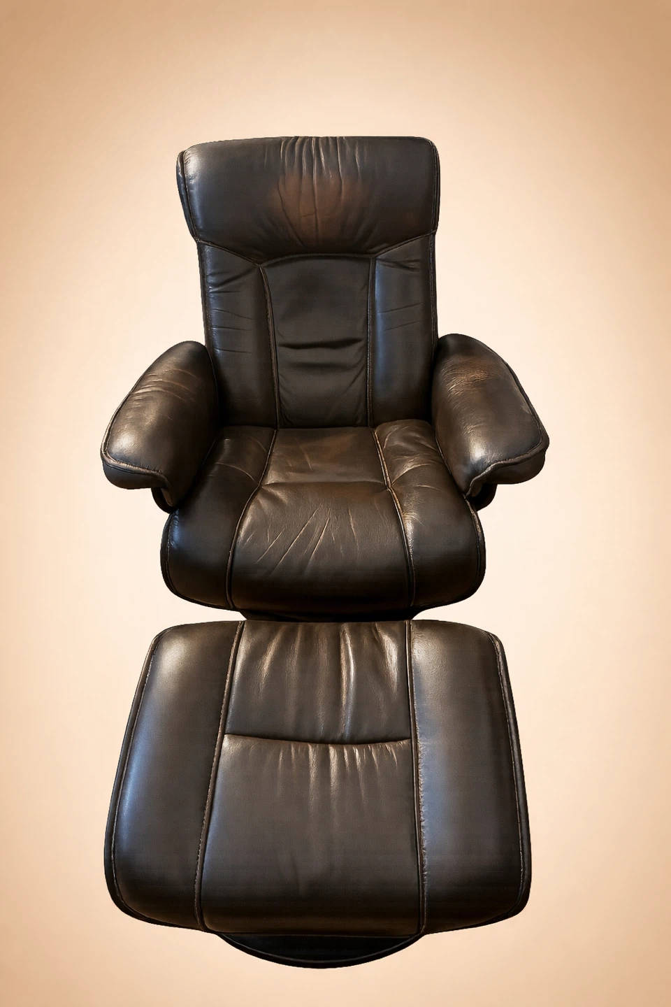 Brown Leather Recliner Chair with footstool