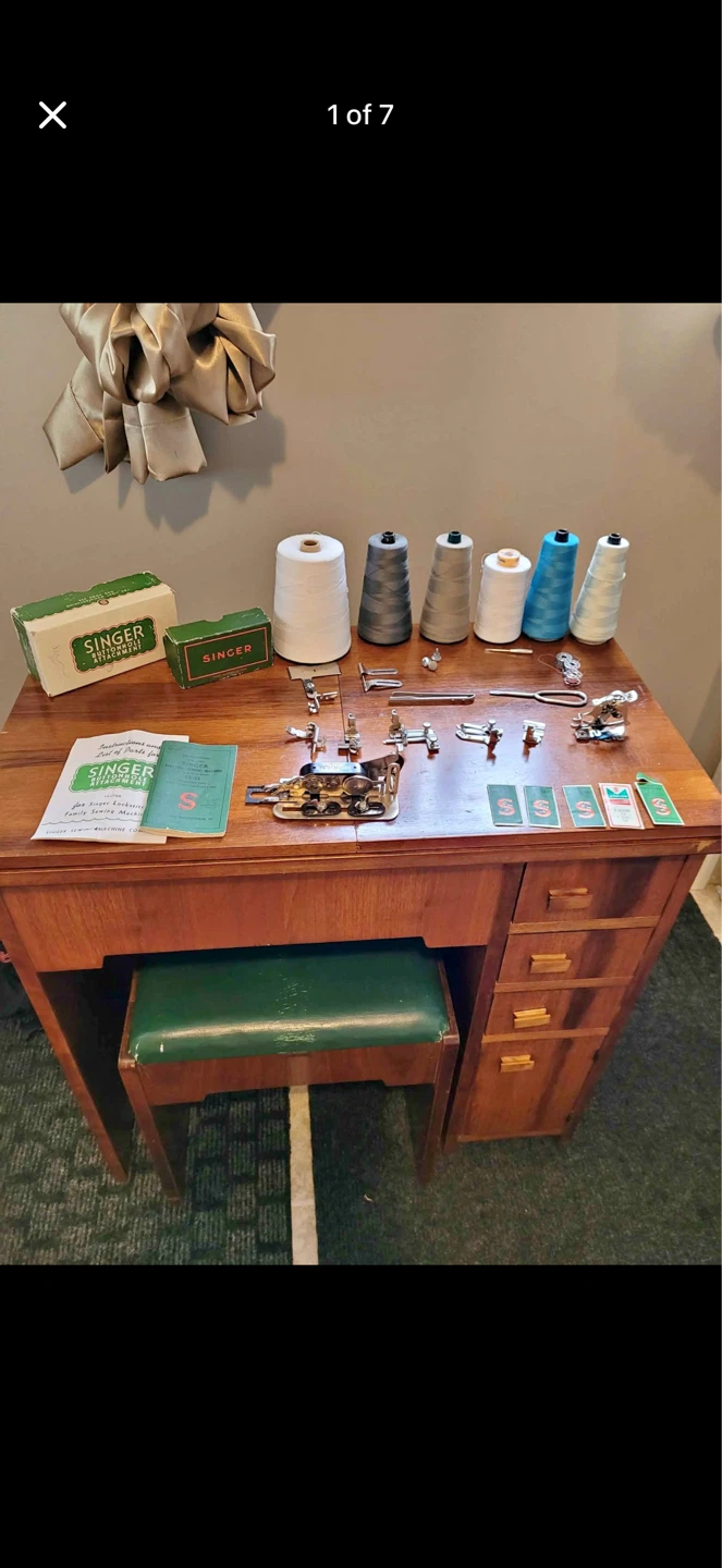 Singer Sewing Machine with Cabinet and Accessories
