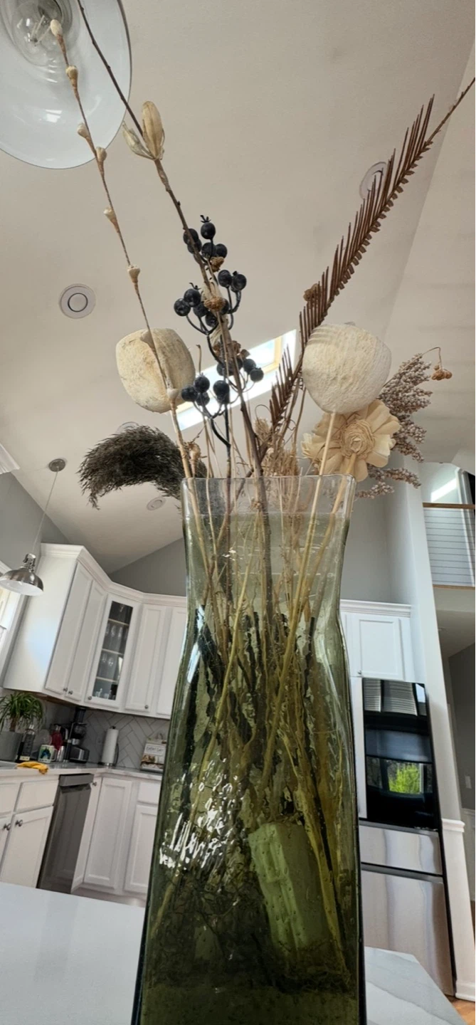 Tall Olive Green Glass Vase with Dried Botanicals - photo 2
