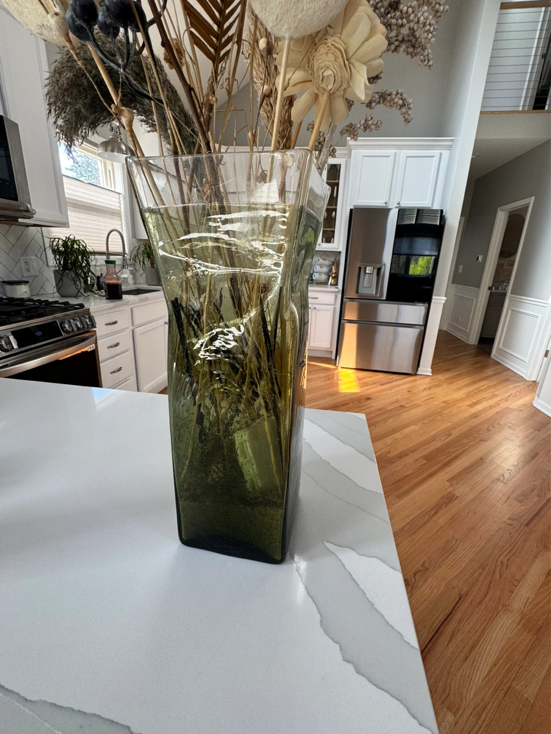 Tall Olive Green Glass Vase with Dried Botanicals - photo 3