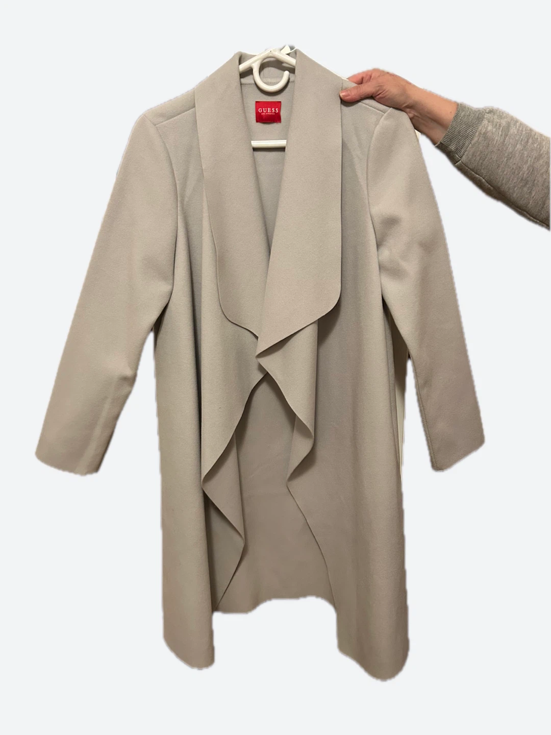 Guess Gray Waterfall Drape Collar Trench Coat