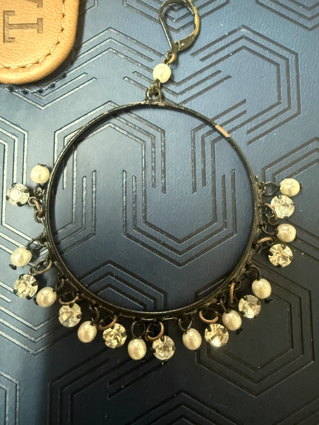 Hoop Earrings with Faux Pearls and Rhinestones - photo 2