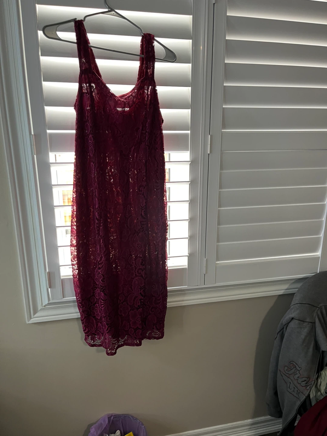 Women's Burgundy Lace Dress with Sheer Robe