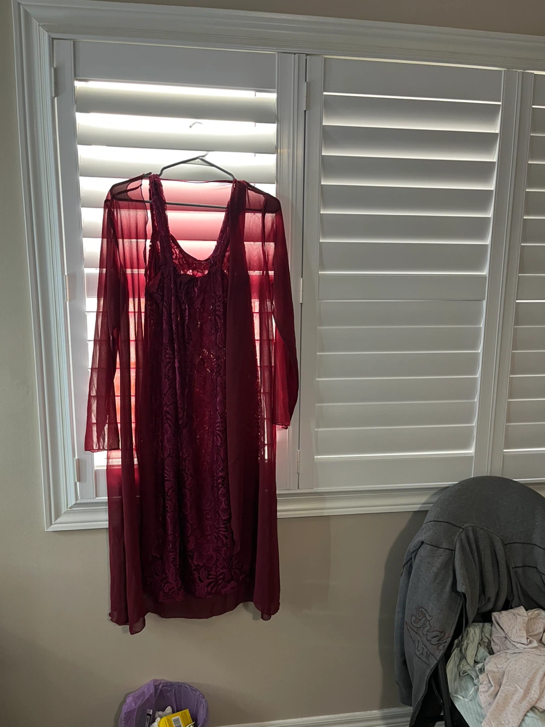 Women's Burgundy Lace Dress with Sheer Robe - photo 2