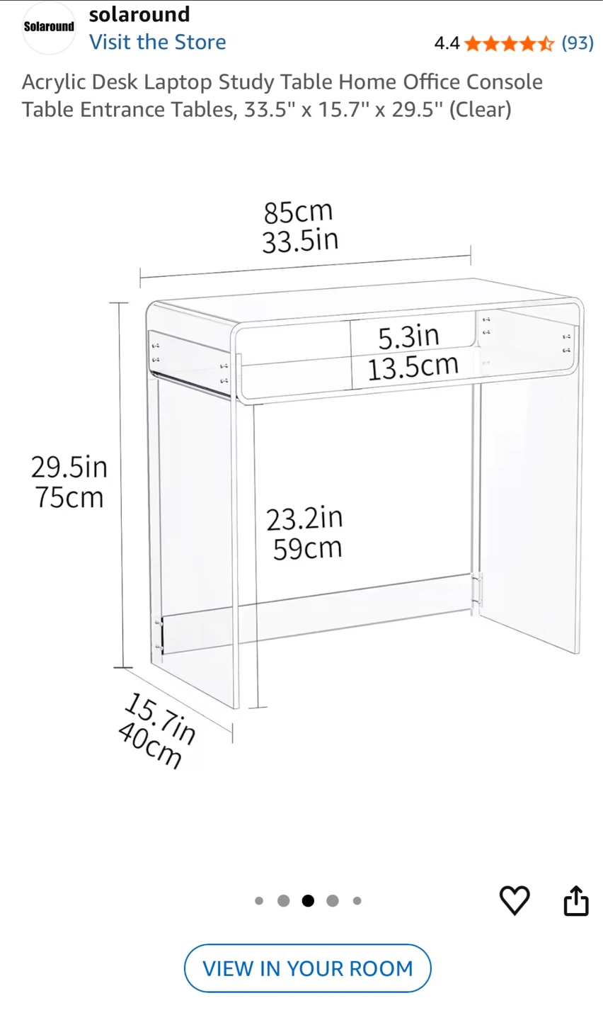 Solaround Clear Acrylic Modern Computer Desk - 33.5"W - photo 3