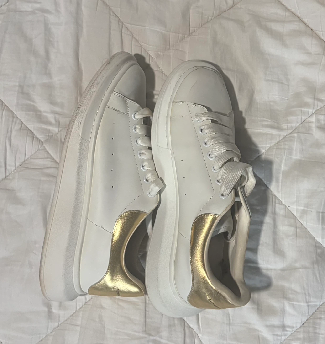 Alexander McQueen White & Gold Sneakers