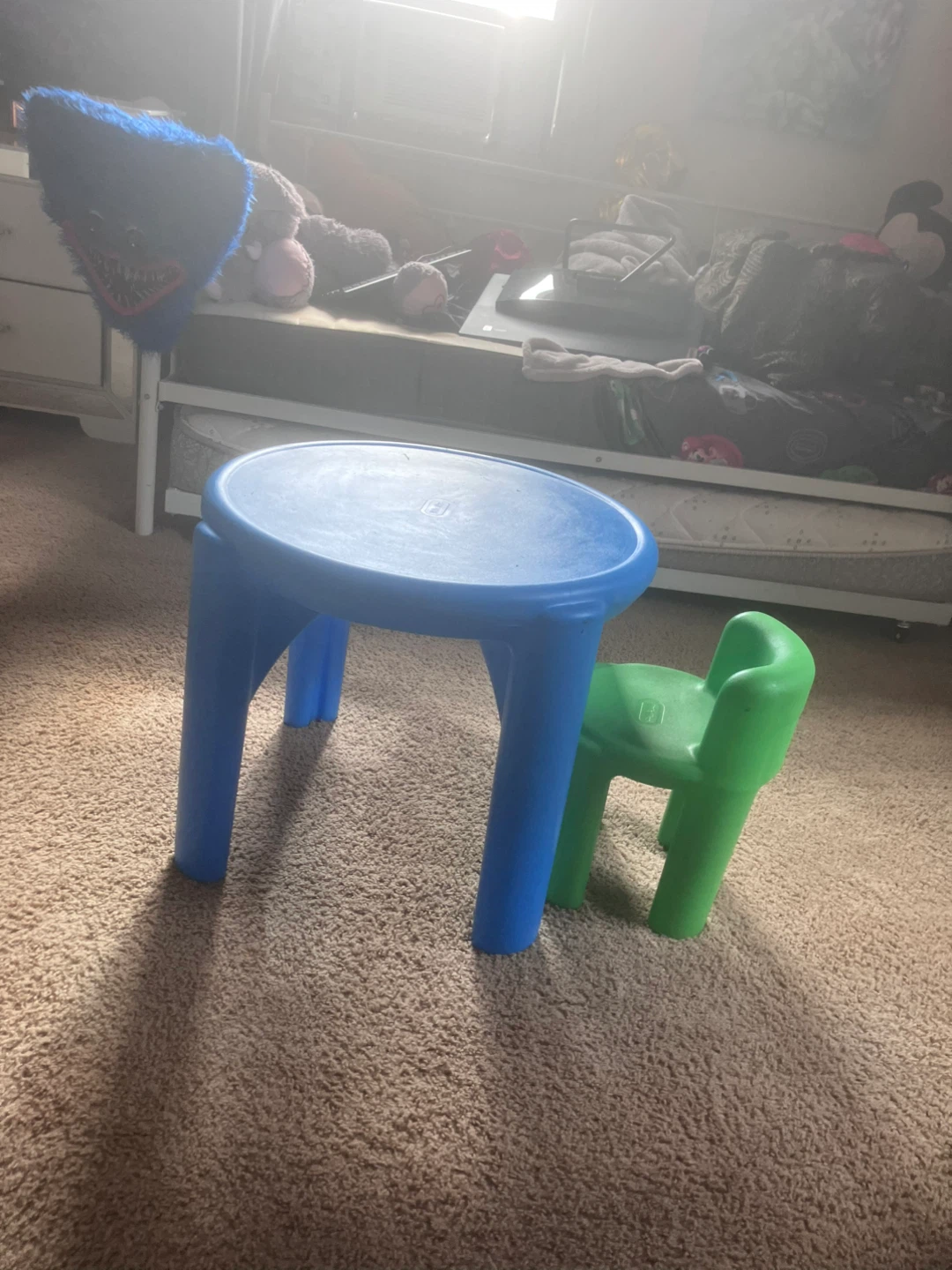 Kids Plastic Table and Chair - Blue Table, Green Chair
