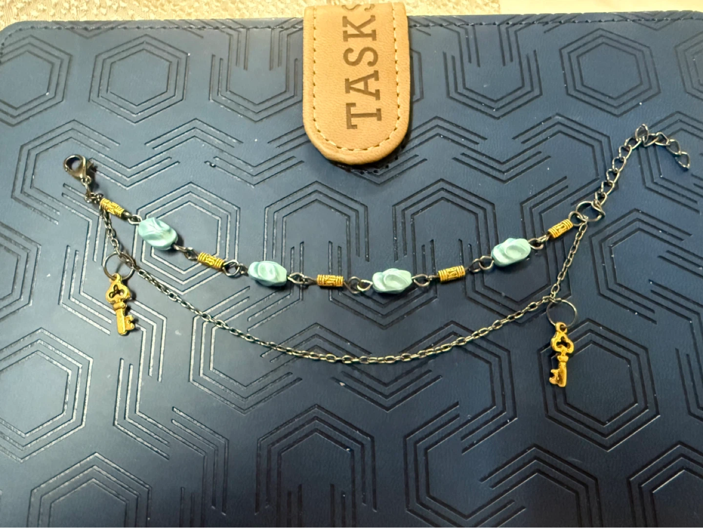 Blue Bead and Key Charm Bracelet- Free with another purchase