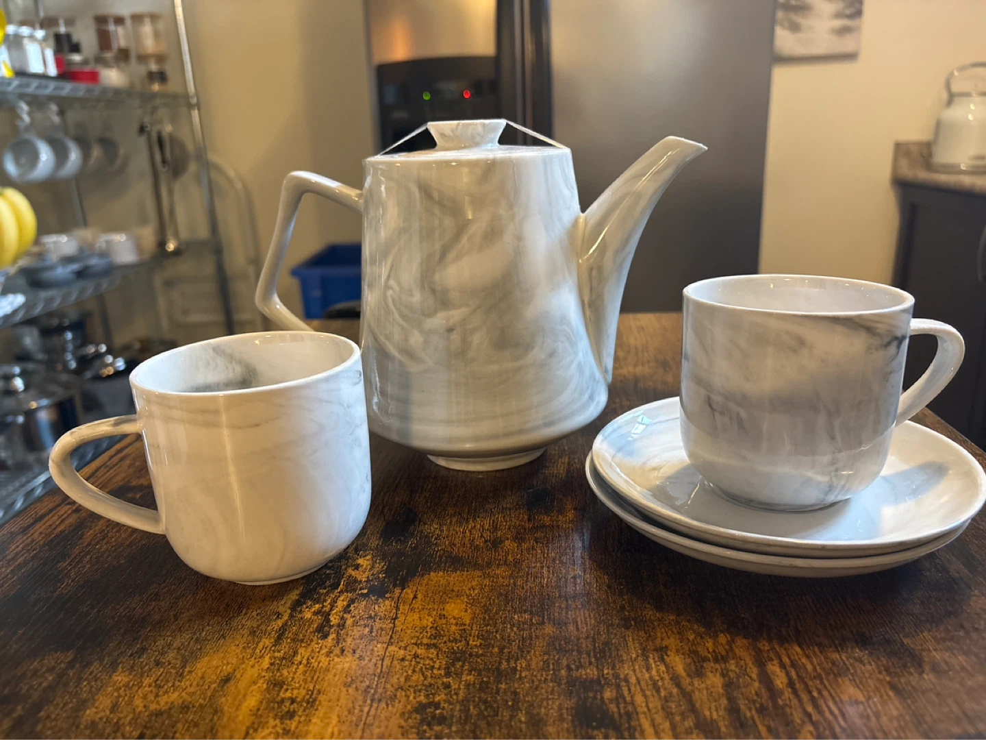 Marble Pattern Teapot and Cups Set
