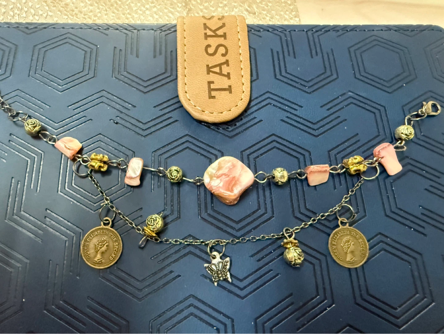 Beaded Bracelet with Shell and Coin Charms-Free with another buy