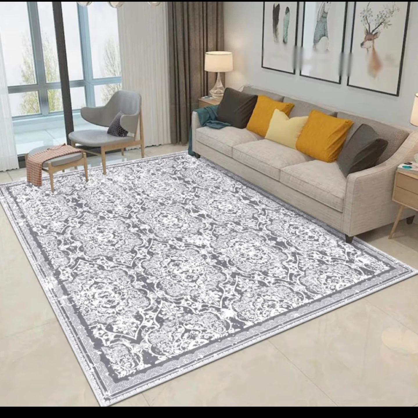 Gray and White Oriental Area Rug