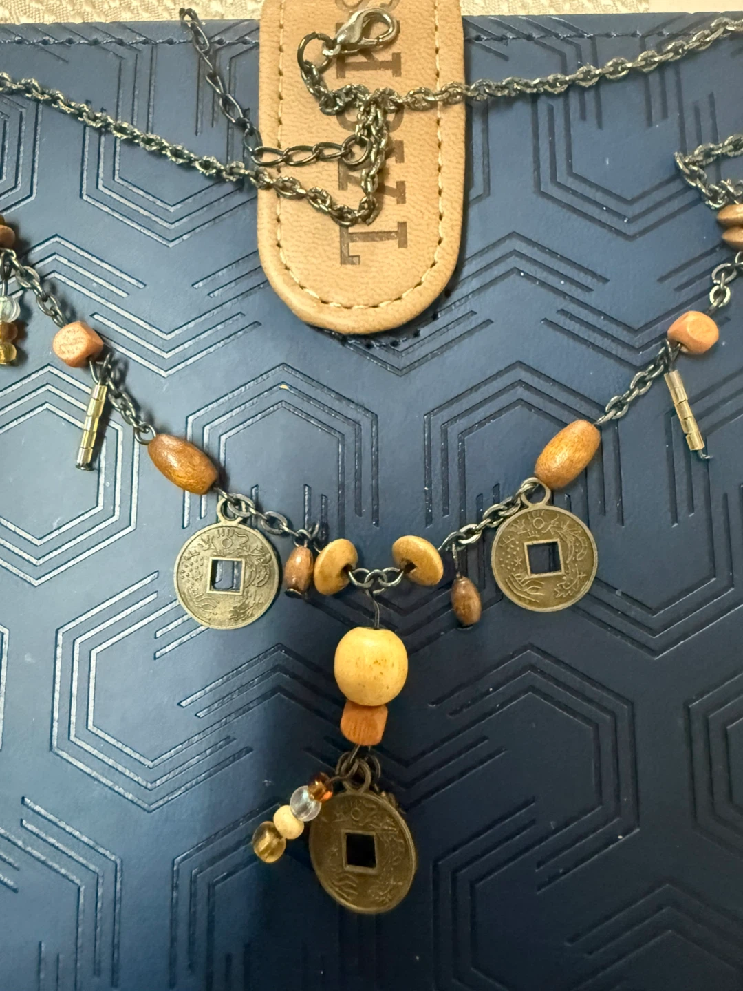Beaded Necklace with Coin Charms and Wooden Beads - photo 2