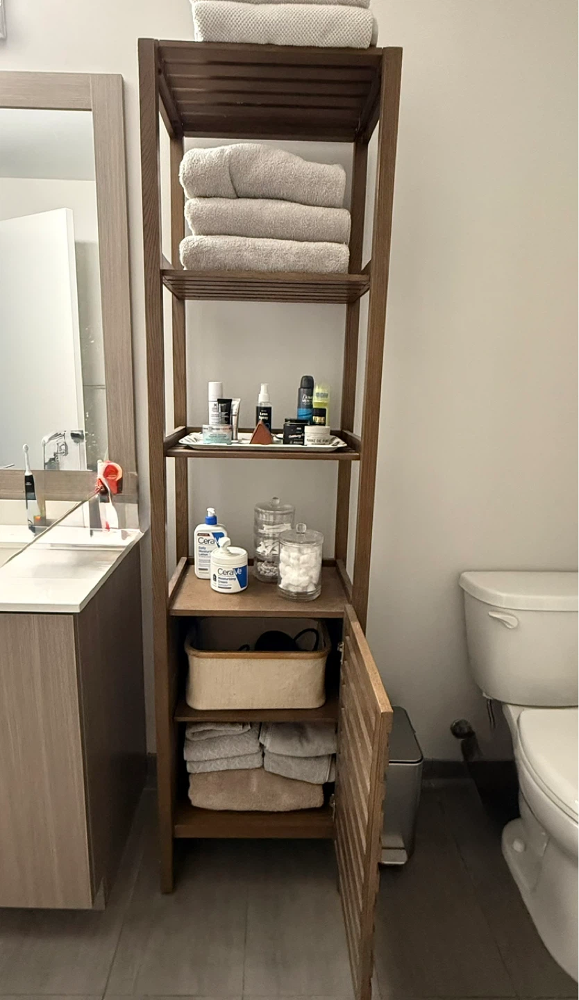 Crate & Barrel Wooden Bathroom Shelf Unit
