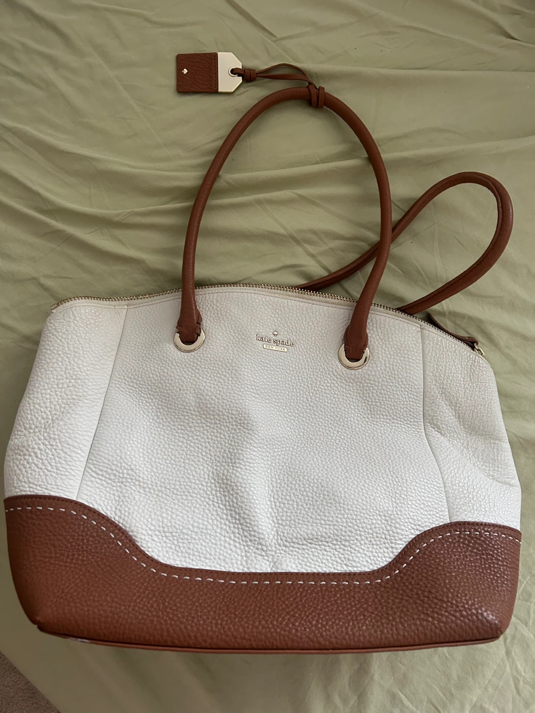 Kate Spade White and Brown Leather Tote Bag