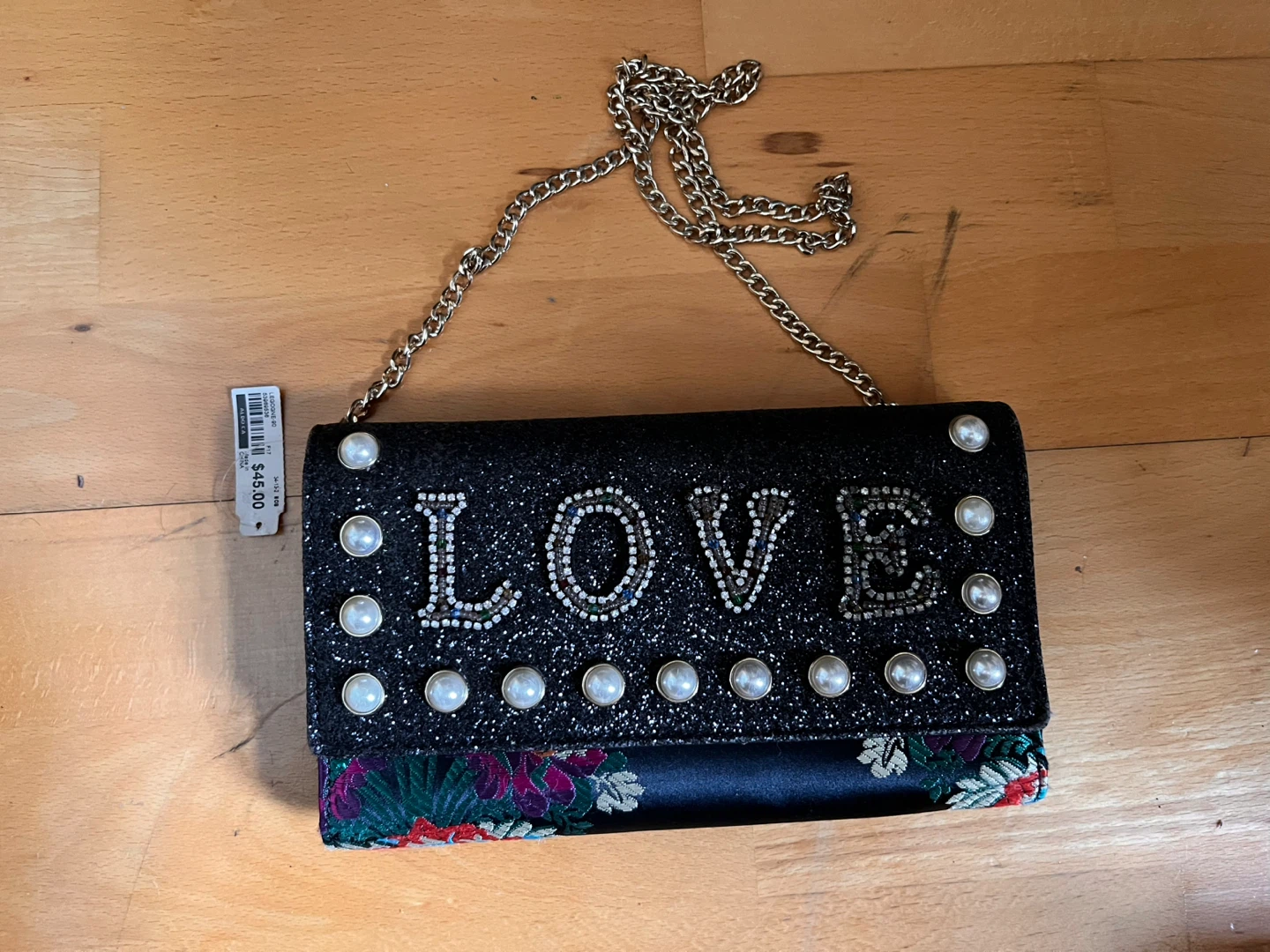 NEW ALDO Embroidered Clutch Bag with Chain Strap