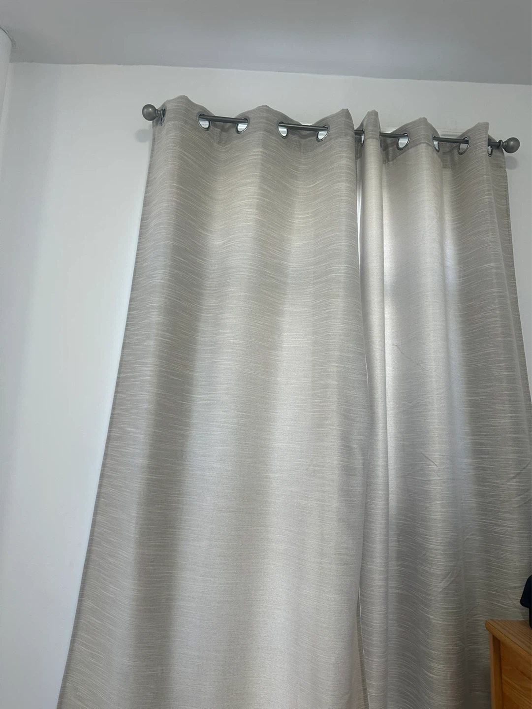 Light Beige Grommet Top Curtains (Pair) + curtain rod