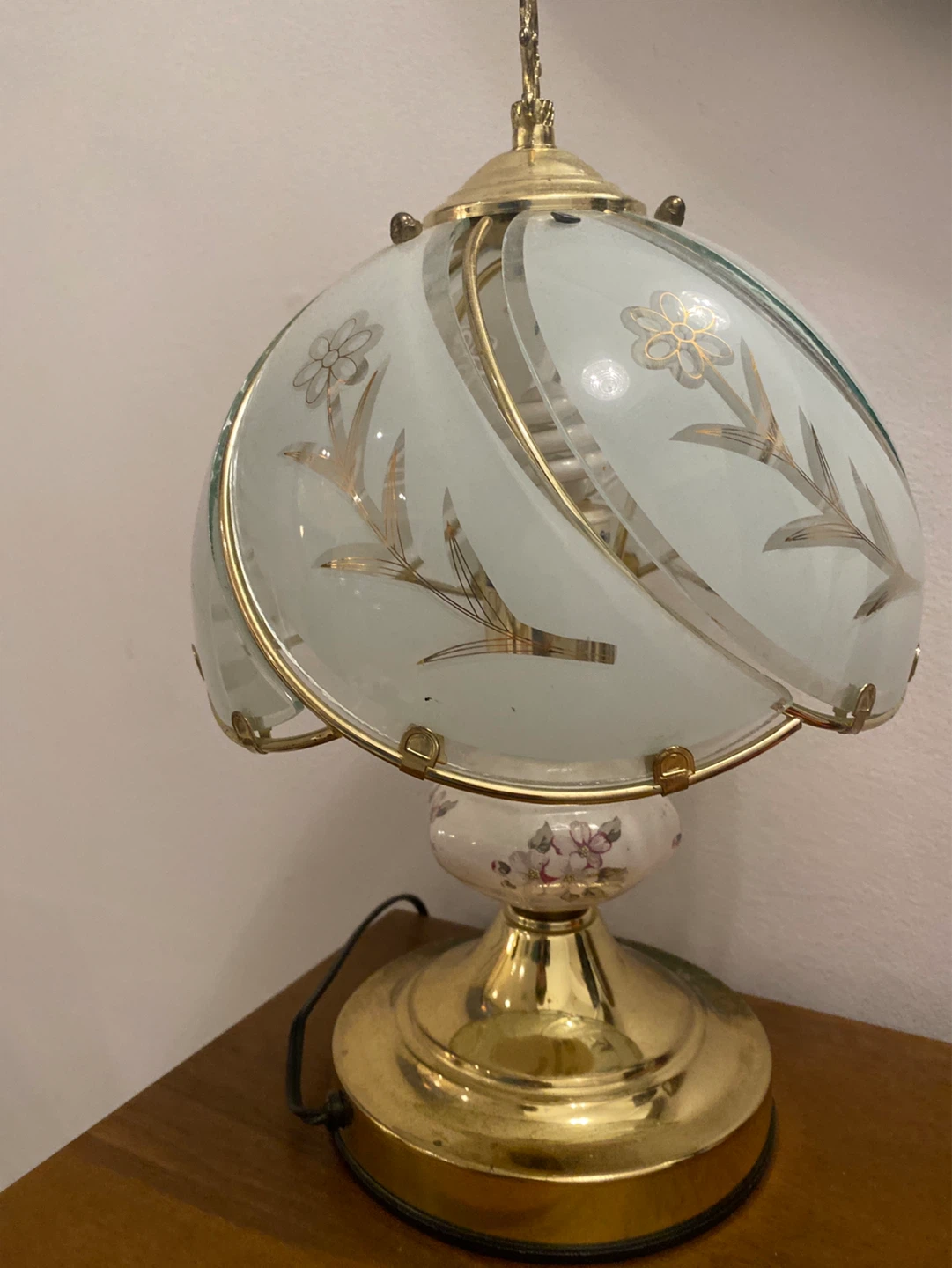 Vintage 80s/90s Table Touch Lamp with Floral Detail