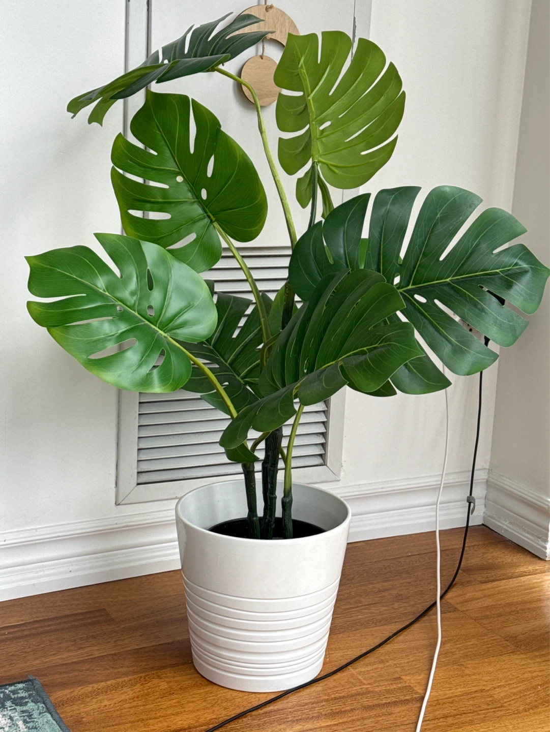 Large Faux Monstera Plant in White Pot