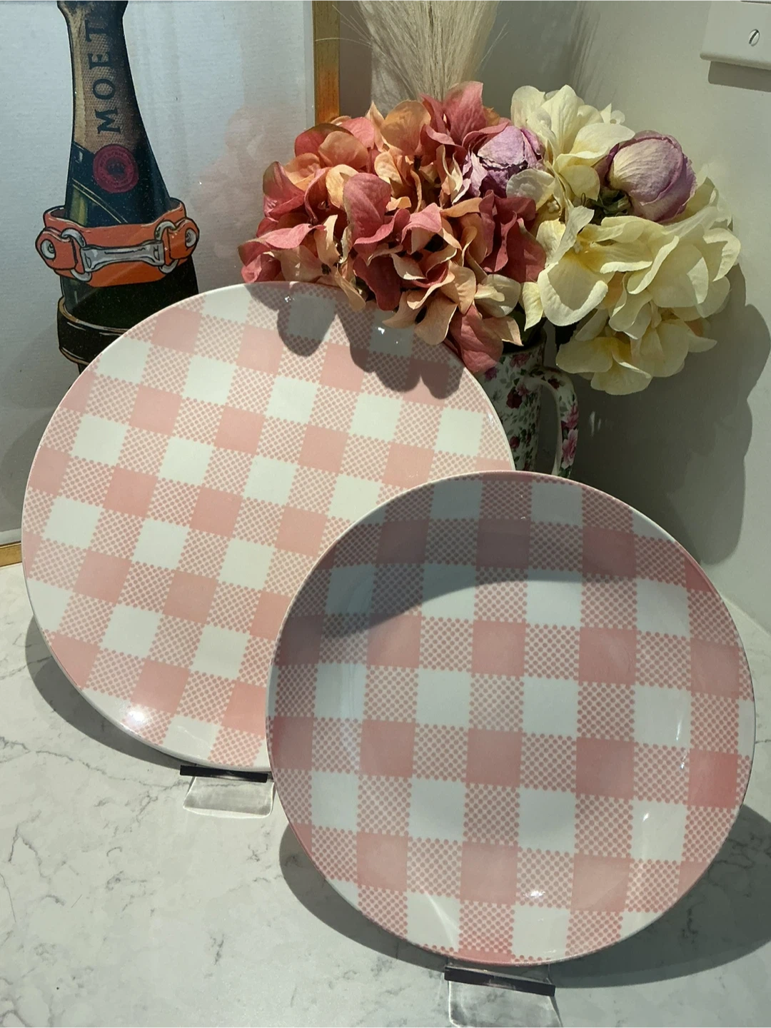 CasaModena Gingham Cake Stand and Bowl Set