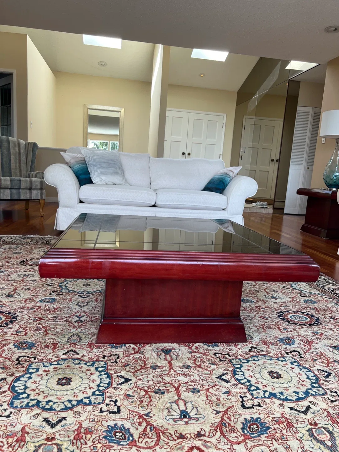 Cherry Wood Coffee Table with Glass Top