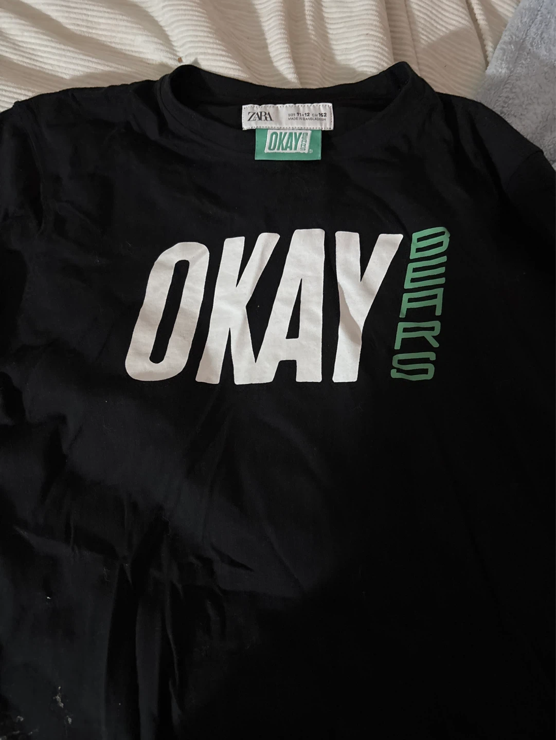 ZARA Black Graphic T-Shirt "OKAY" Size 11-12