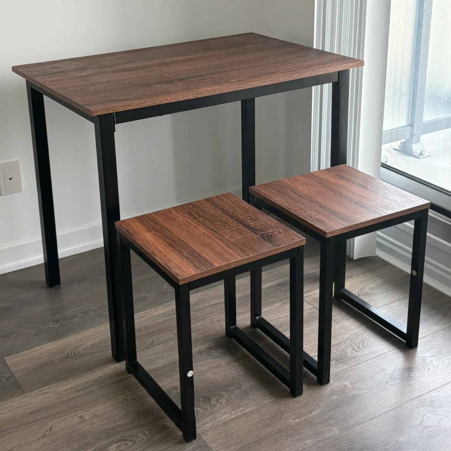 IKEA Brown Table and 2 Stools Set