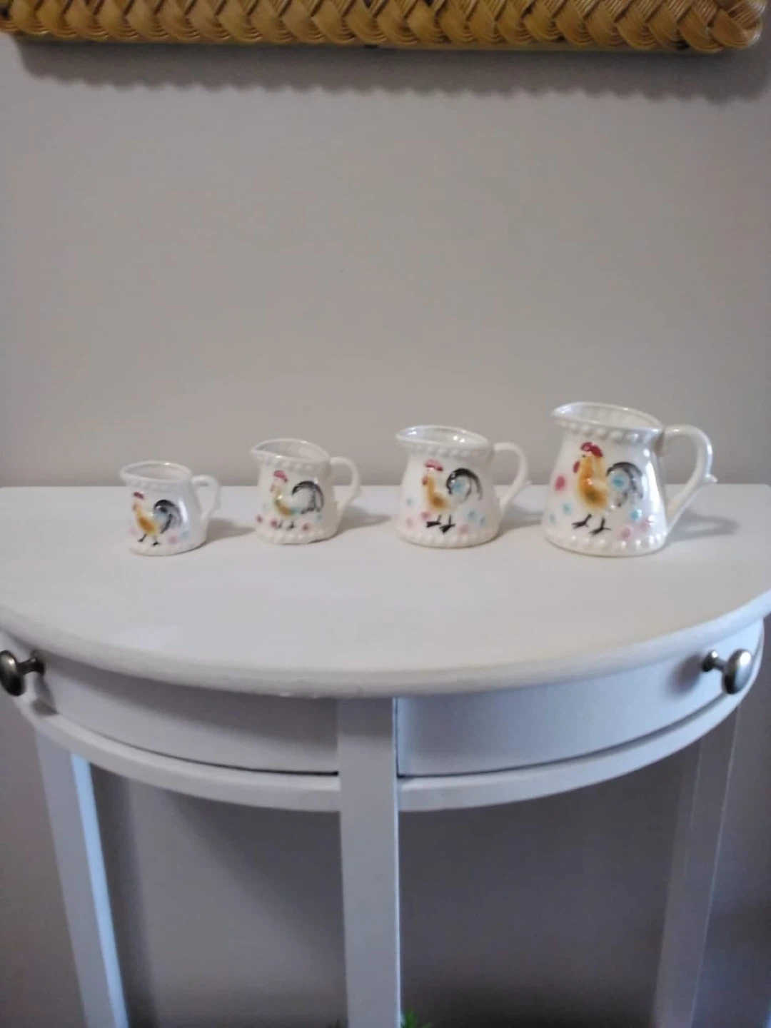 1970’s Vintage Set of 4 Ceramic Rooster Measuring Cups