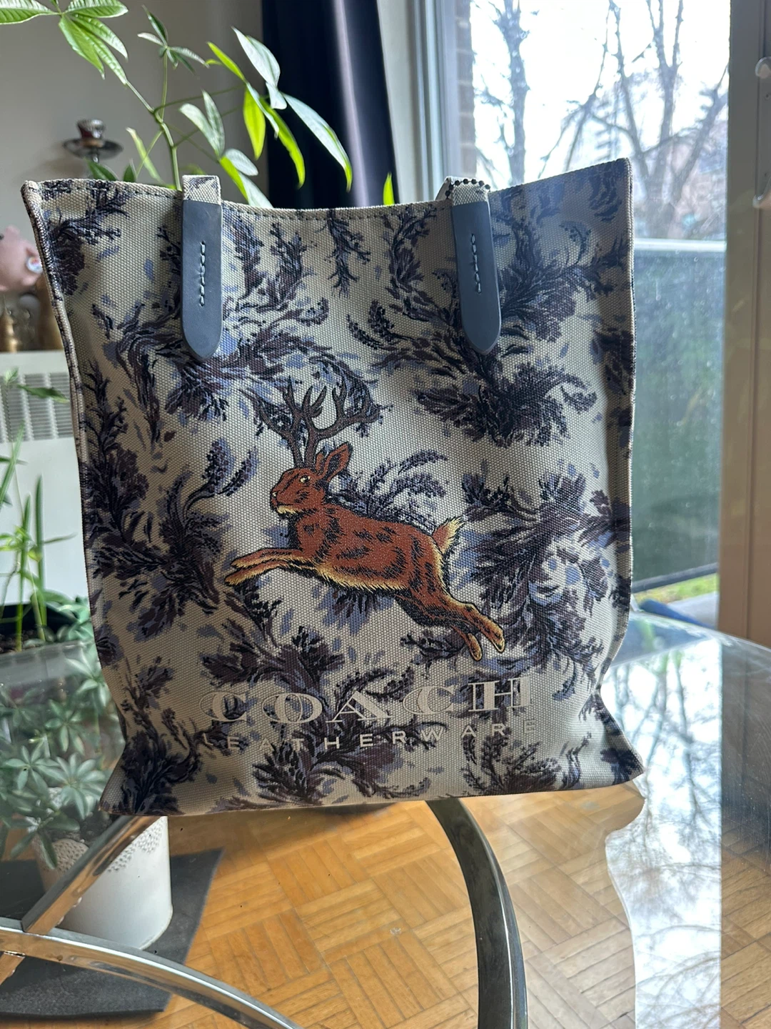 COACH Tote Bag with Rabbit and Floral Print
