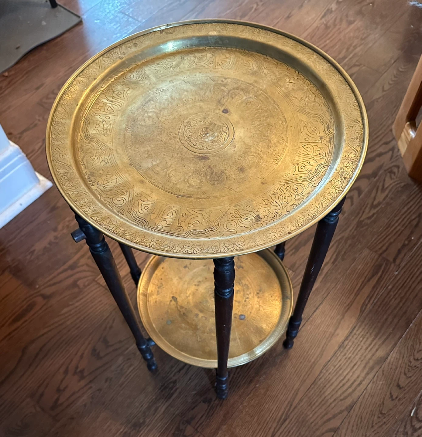 Vintage Brass and Wood Side Table - photo 3